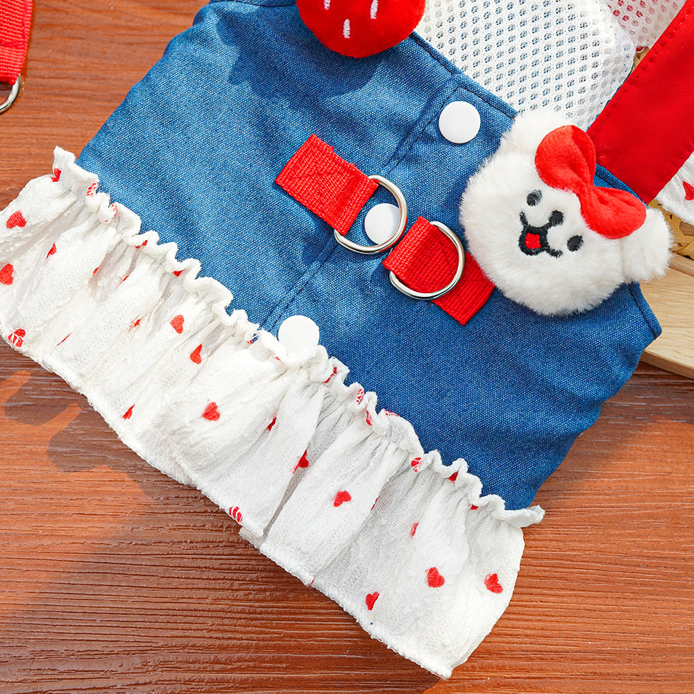 Kırmızı Askılı Yazlık Kot Elbise