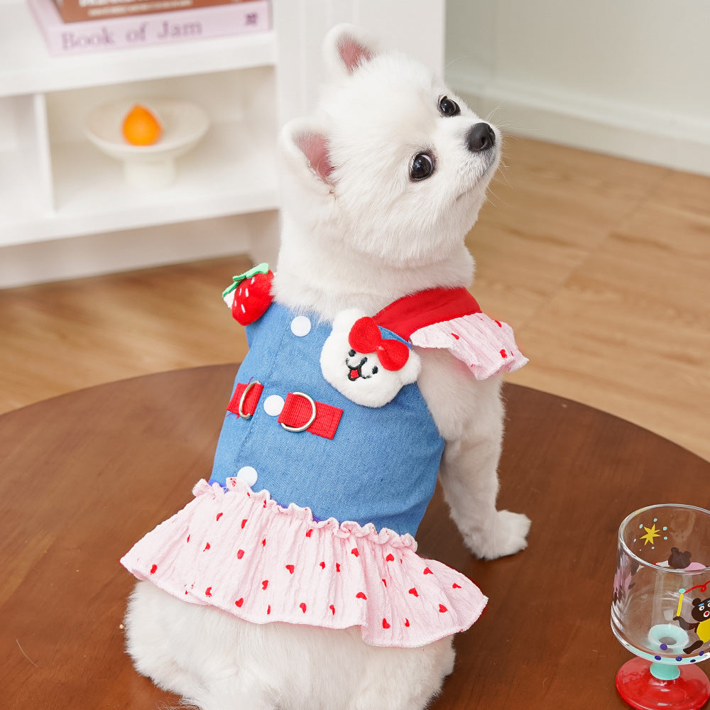 Kırmızı Askılı Yazlık Kot Elbise